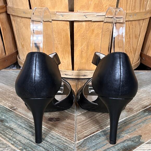 Life Stride Mega Faux Black Leather Pump Heel Peep Toe Dress Sandals Womens 6 - Picture 6 of 11